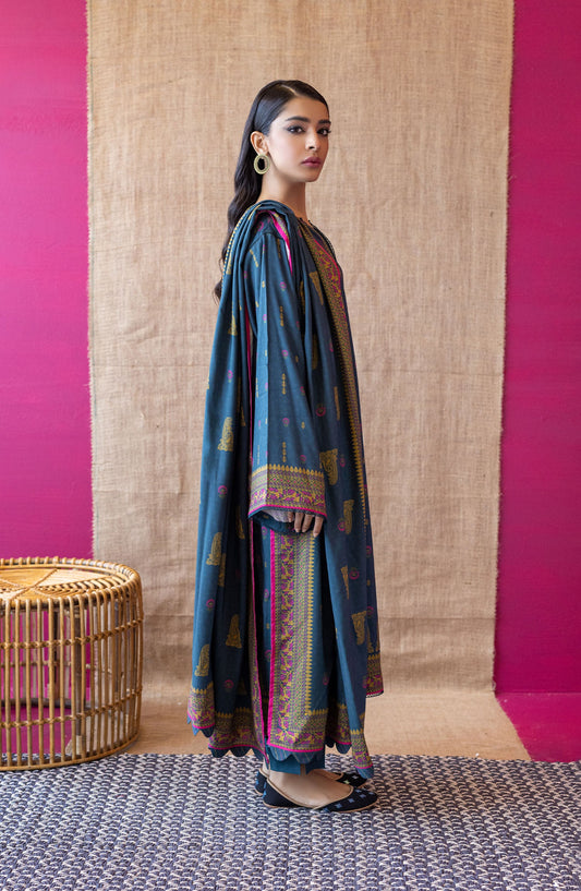 Orient - Unstitched 3 Piece Printed Linen Shirt , Linen Pant and Linen Dupatta