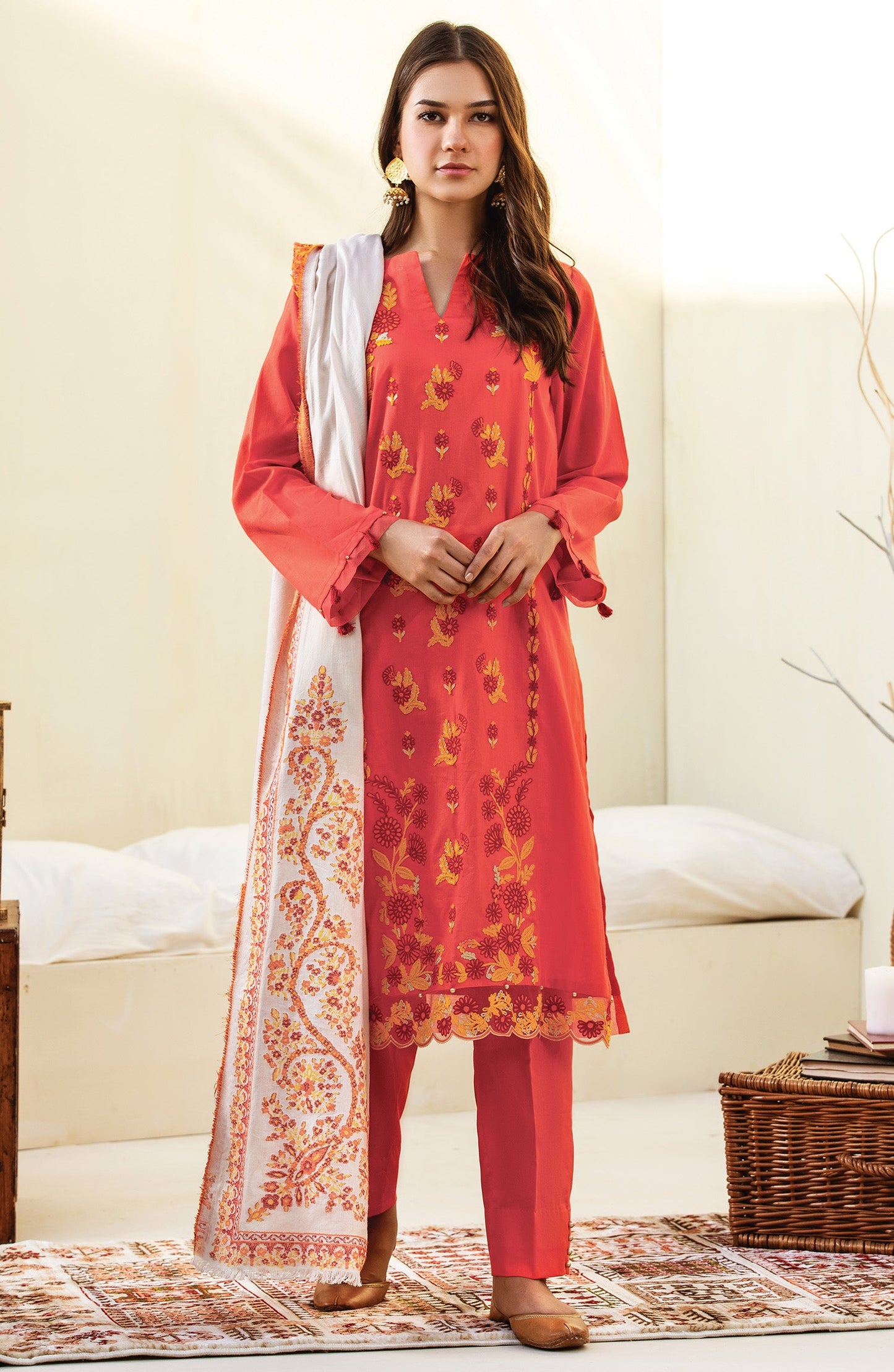 Orient - Unstitched 3 Piece Embroidered Textured Heavy Cotton Suit