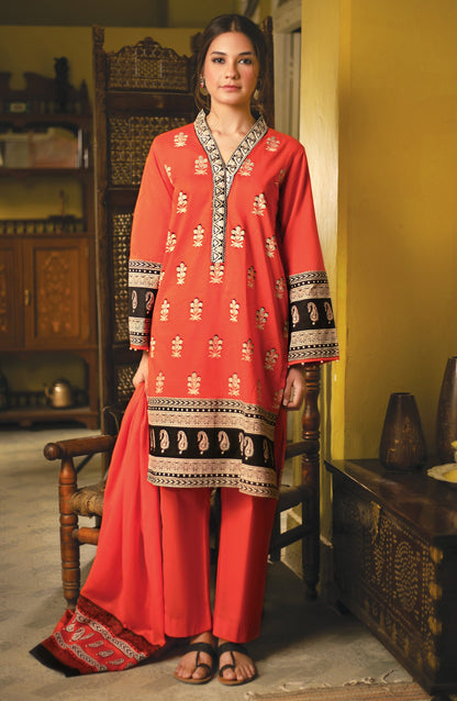 Orient - Unstitched 3 Piece Block Printed Embroidered Suit