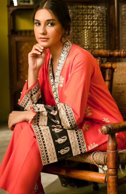 Orient - Unstitched 3 Piece Block Printed Embroidered Suit