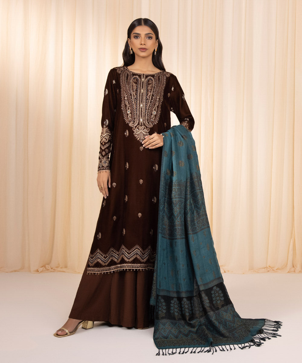 Sapphire - 3 Piece - Embroidered Velvet Suit