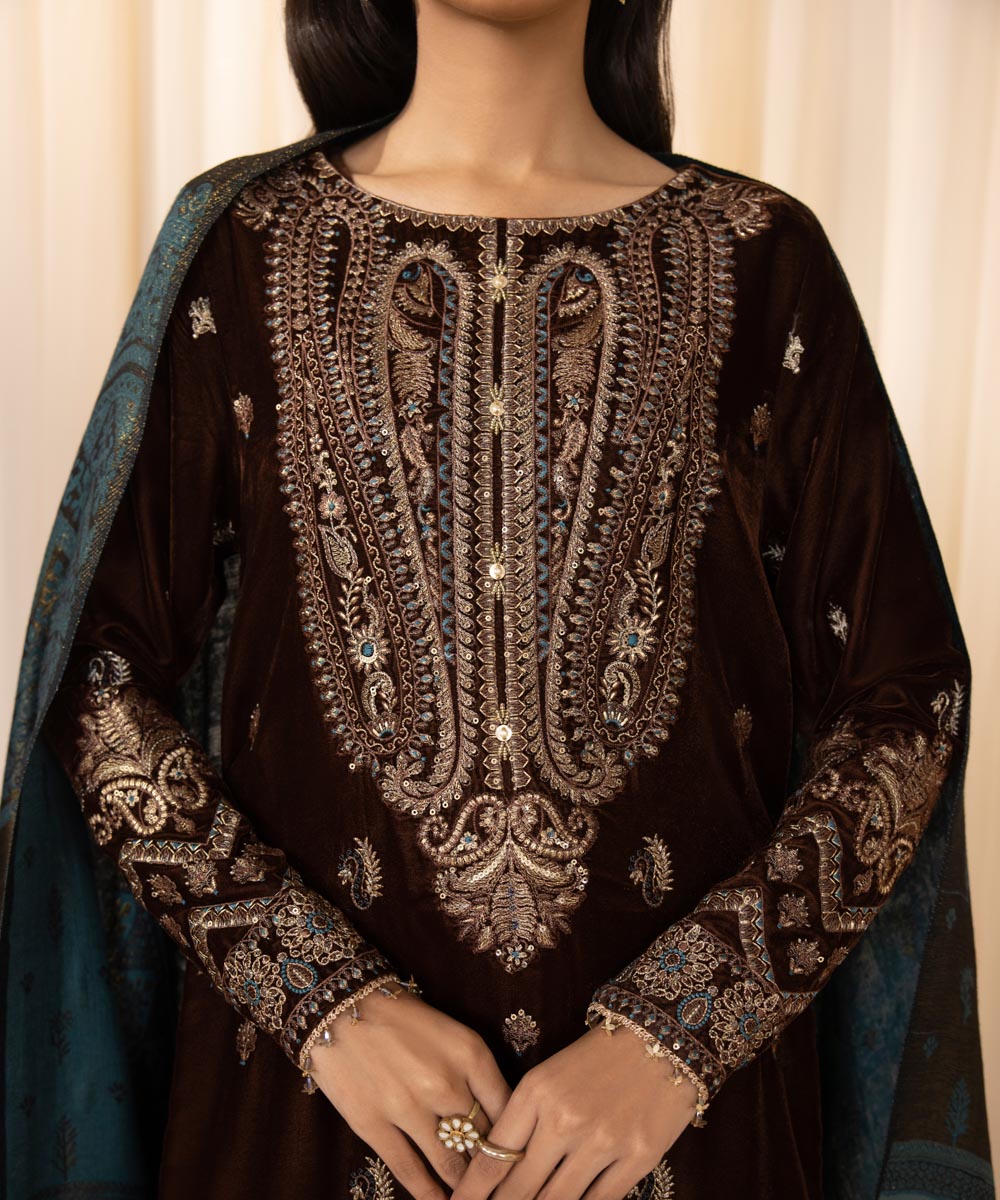 Sapphire - 3 Piece - Embroidered Velvet Suit