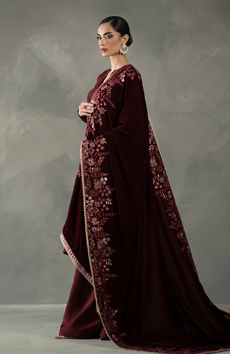 Seran - Maroon Velvet Shawl