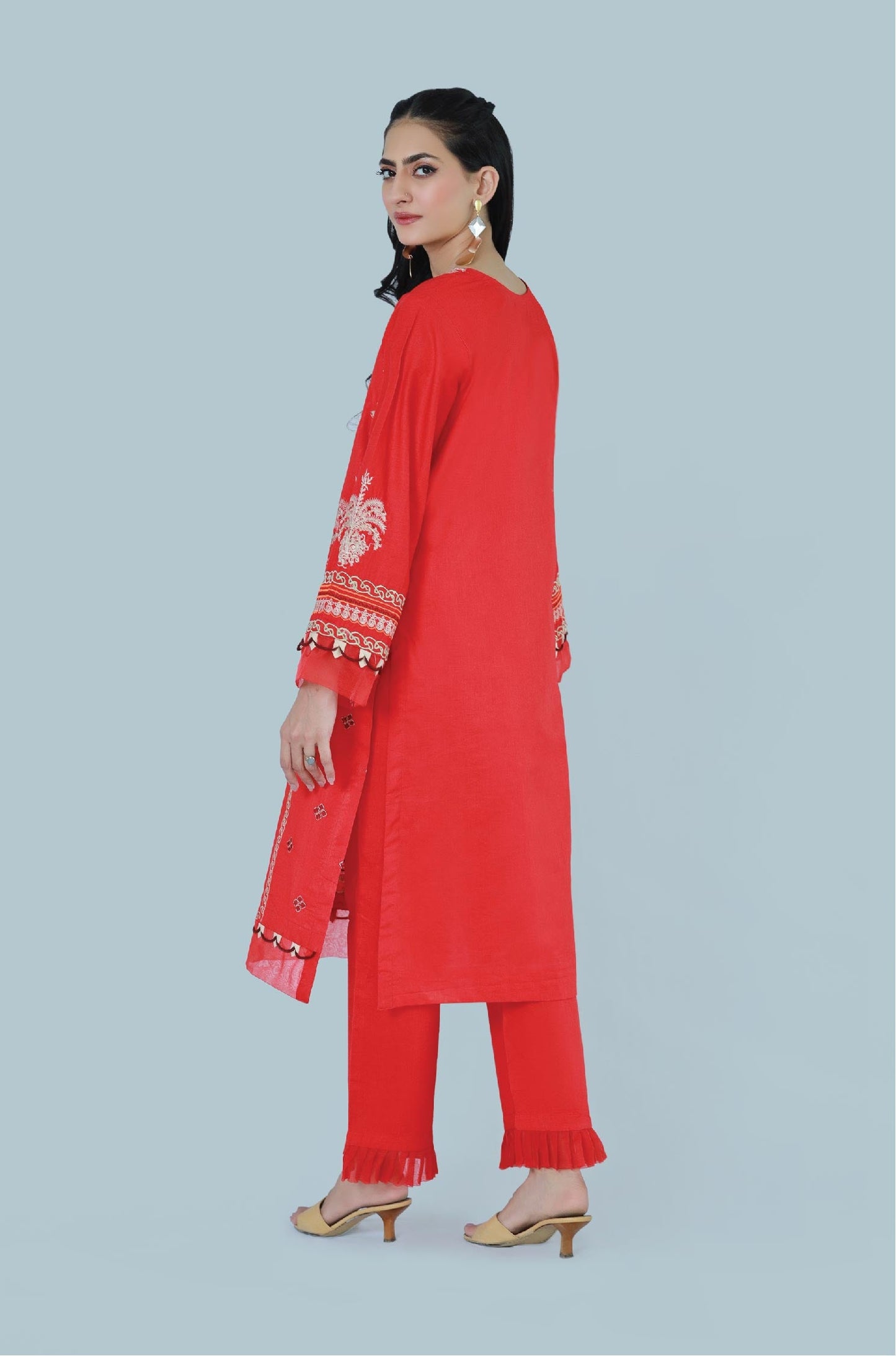 Bareeq Outfits - Raving Red 2-Piece Embroidered Stitched Suit