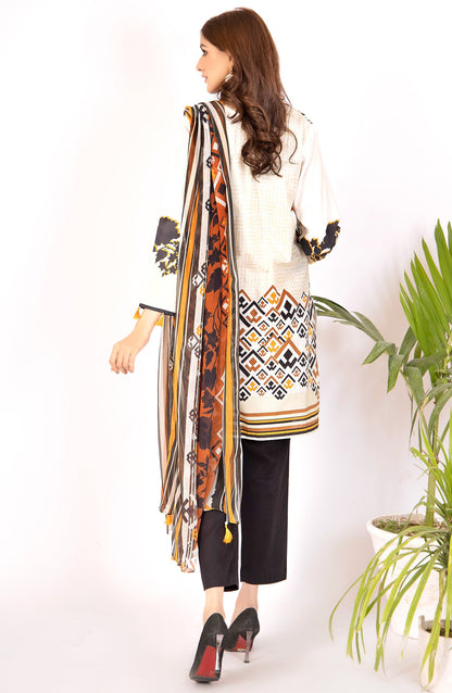 Orient - Unstitched 2 Piece Embroidered Lawn Shirt & Chiffon Dupatta