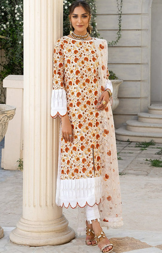 Alzohaib - 3-PIECE BAMBER CHIKANKARI DUPATTA -SSBCD-23-04 (STITCHED)