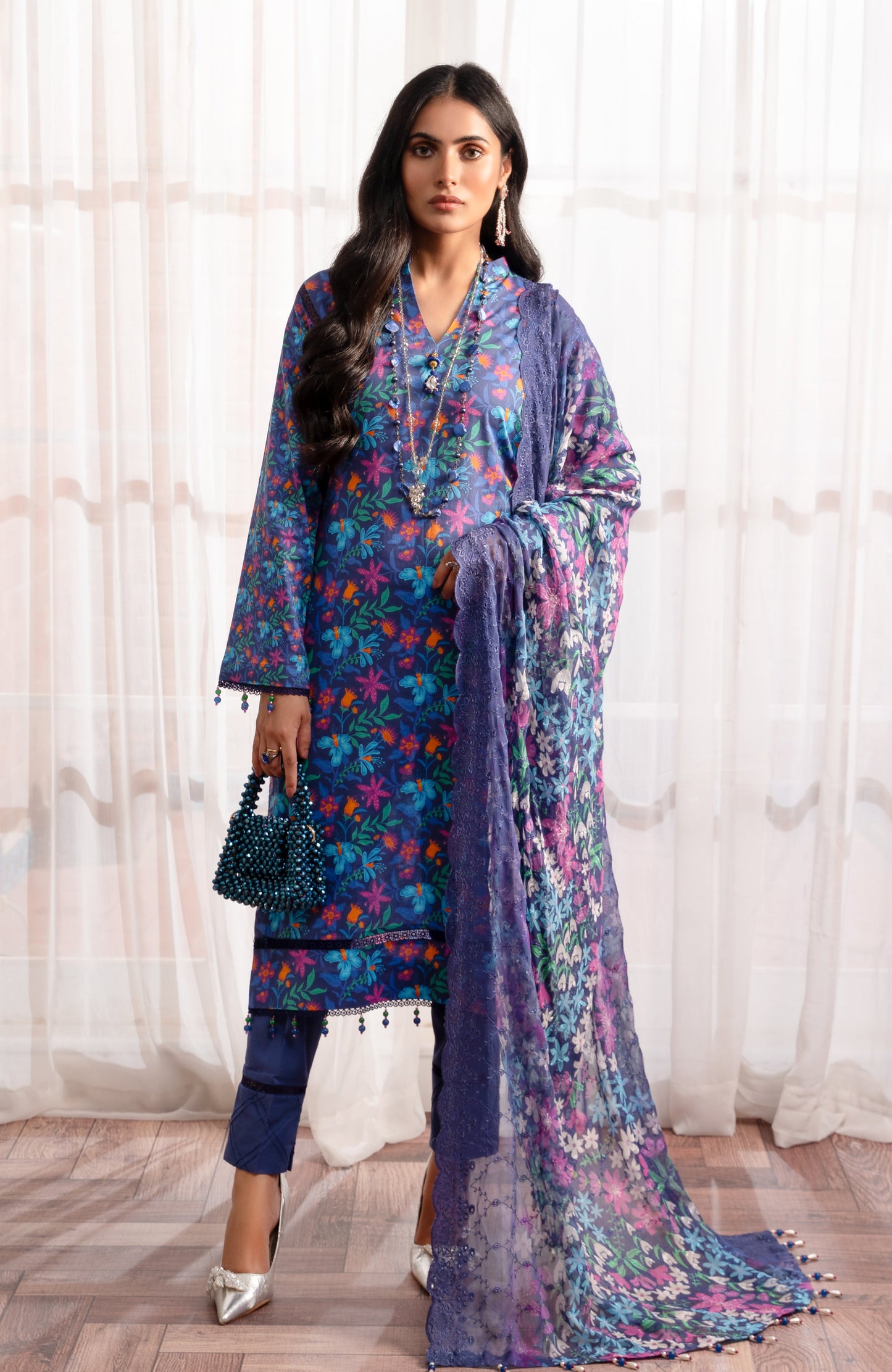 Alzohaib - 3-PIECE UNSTITCHED BAMBER CHIKANKARI DUPATTA -SBCD-23-04