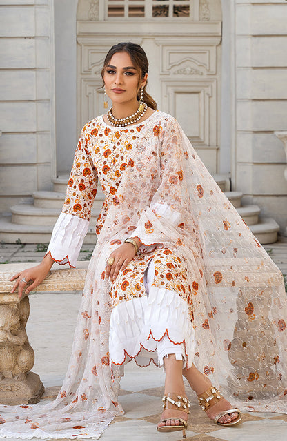 Alzohaib - 3-PIECE UNSTITCHED BAMBER CHIKANKARI DUPATTA -SSBCD-23-04