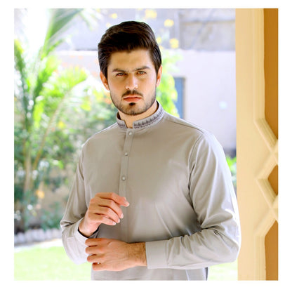 Bareeq Outfits - Embroidered Light-Grey Kurta Pajama