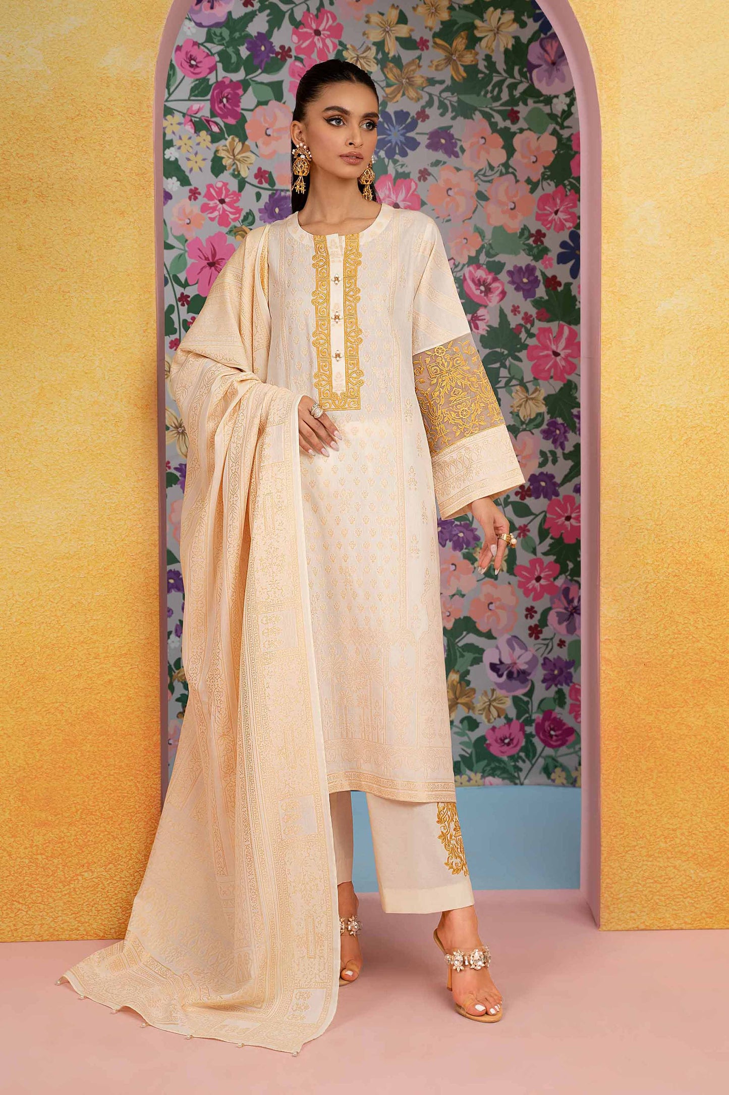 Nishat Linen - 3 Piece - Embroidered Jacquard Suit - 42301771