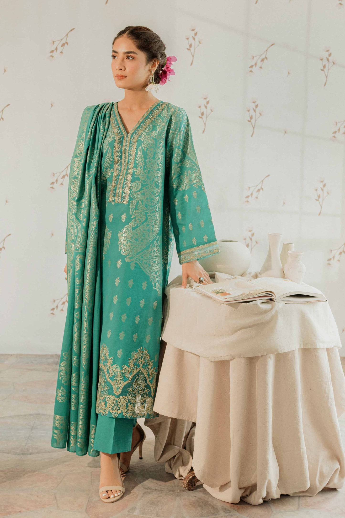 Nishat Linen - 3 Piece - Embroidered Jacquard Suit - 42301774