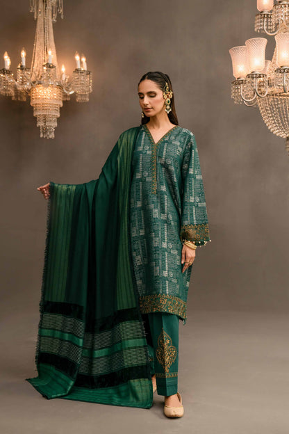 Nishat Linen - 3 Piece - Embellished Jacquard Suit - 42303114