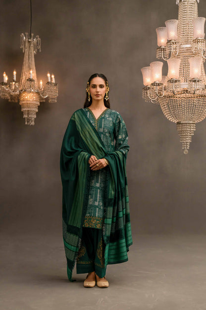 Nishat Linen - 3 Piece - Embellished Jacquard Suit - 42303114