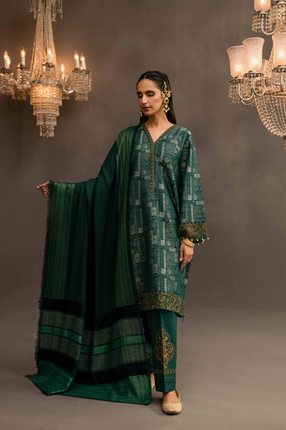 Nishat Linen - 3 Piece - Embellished Jacquard Suit - 42303114