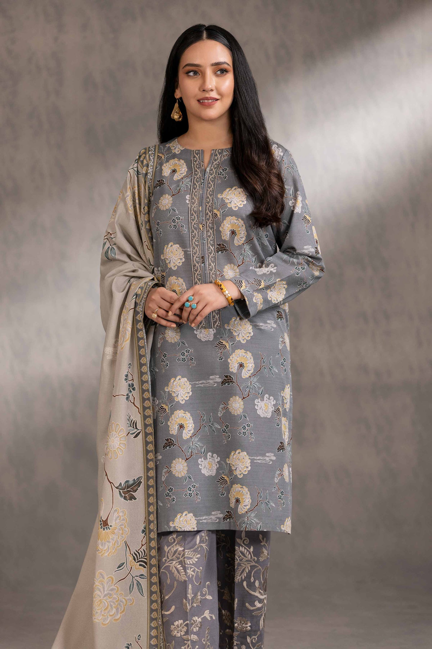 Nishat Linen - 3 Piece - Printed Embroidered Suit - 42303211