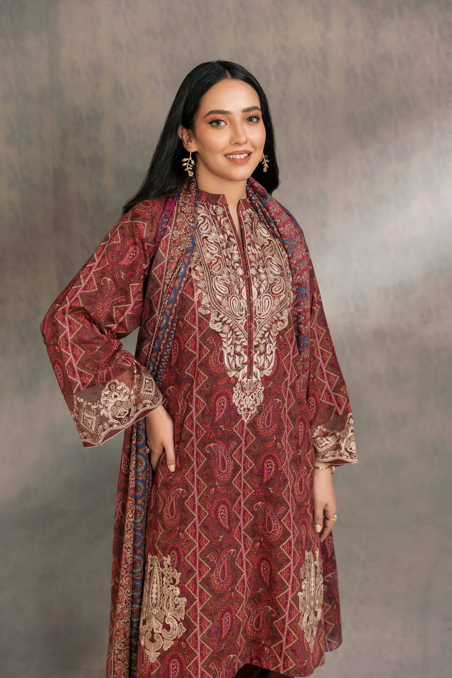 Nishat Linen - 3 Piece - Printed Embroidered Suit - 42303213