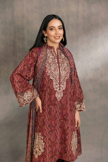 Nishat Linen - 3 Piece - Printed Embroidered Suit - 42303213