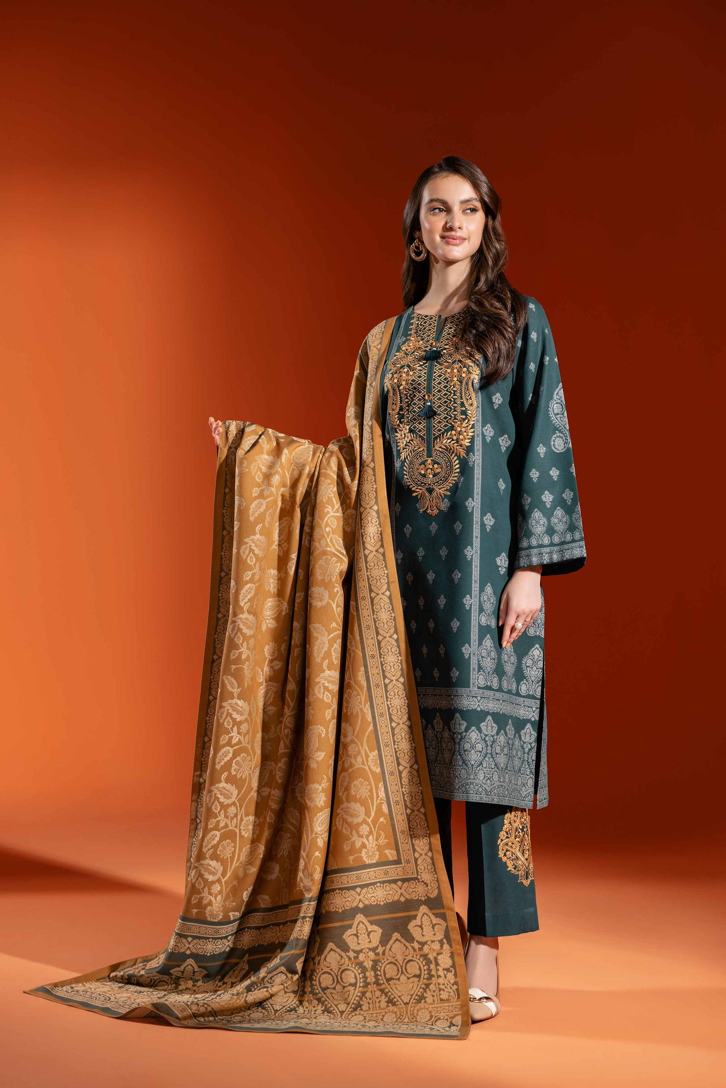 Nishat Linen - 3 Piece - Jacquard Embroidered Suit - 42303456