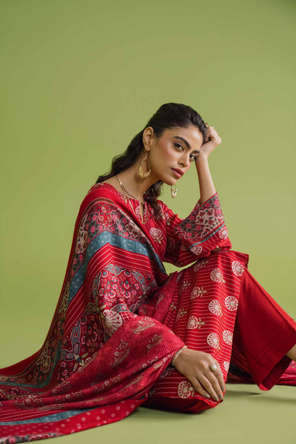 Nishat Linen - 3 Piece - Printed Loose Fabric - 42304087