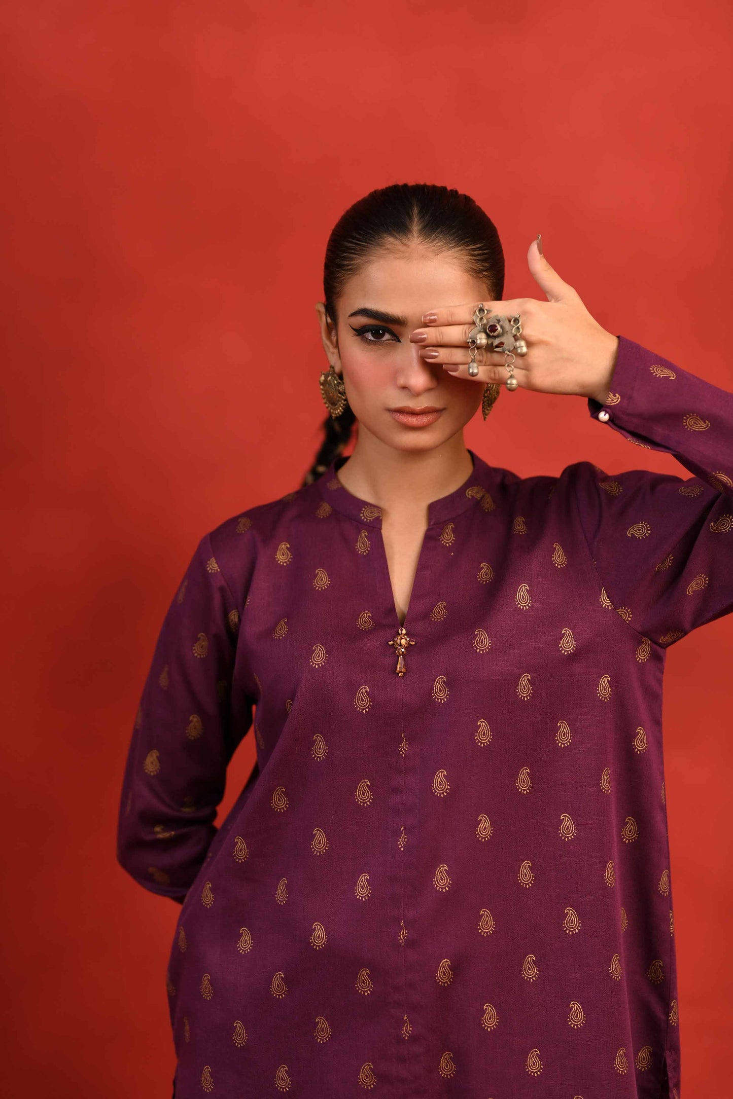 Nishat Linen - 1 Piece - Gold Printed Loose Fabric - 42304129
