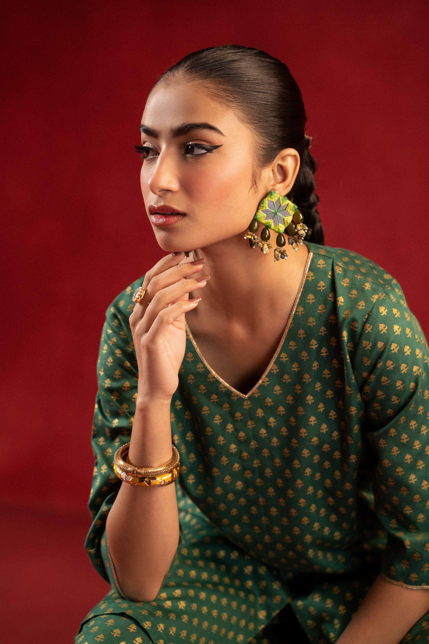 Nishat Linen - 1 Piece - Gold Printed Loose Fabric - 42304130