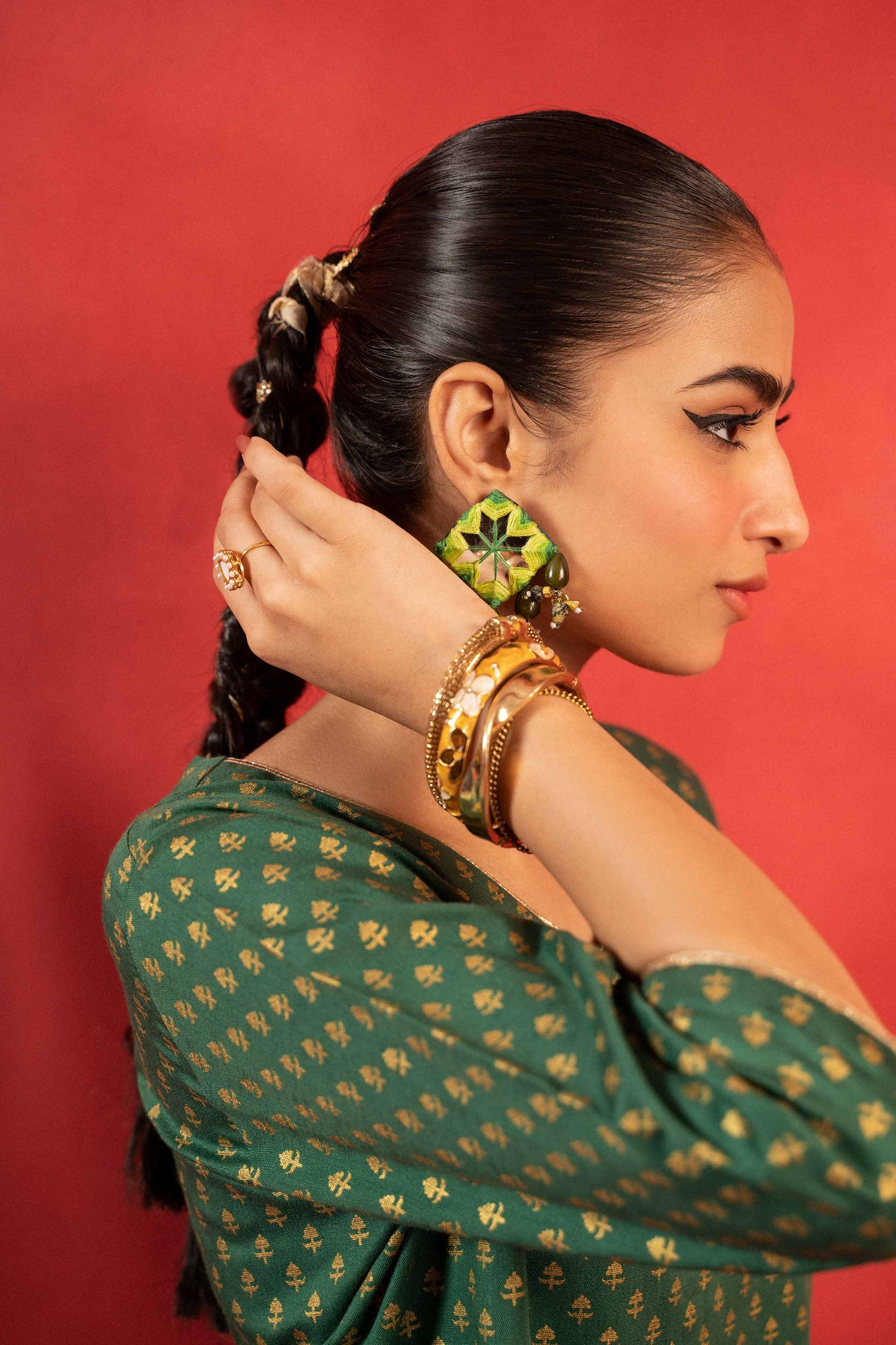 Nishat Linen - 1 Piece - Gold Printed Loose Fabric - 42304130