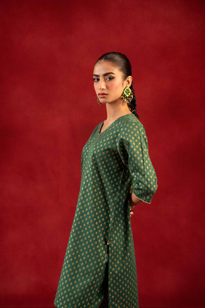 Nishat Linen - 1 Piece - Gold Printed Loose Fabric - 42304130