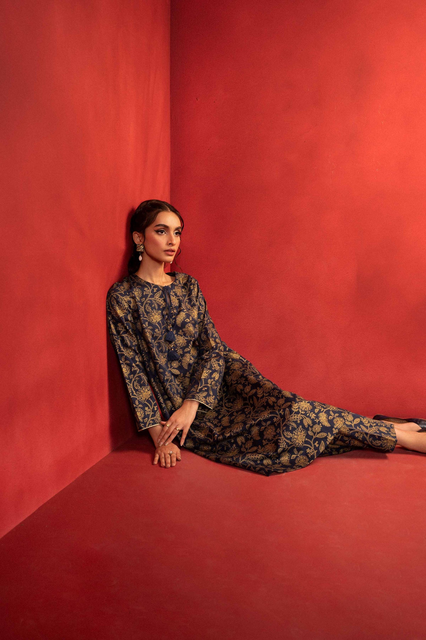 Nishat Linen - 1 Piece - Gold Printed Loose Fabric - 42304131