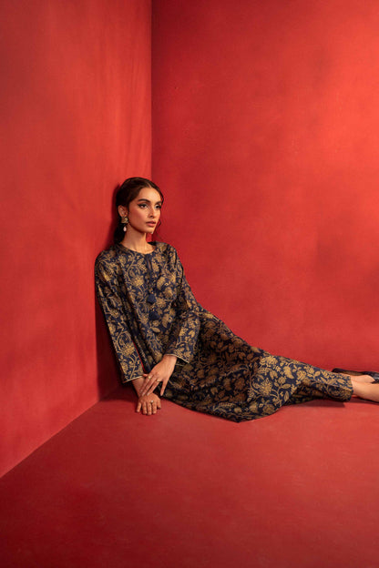 Nishat Linen - 1 Piece - Gold Printed Loose Fabric - 42304131