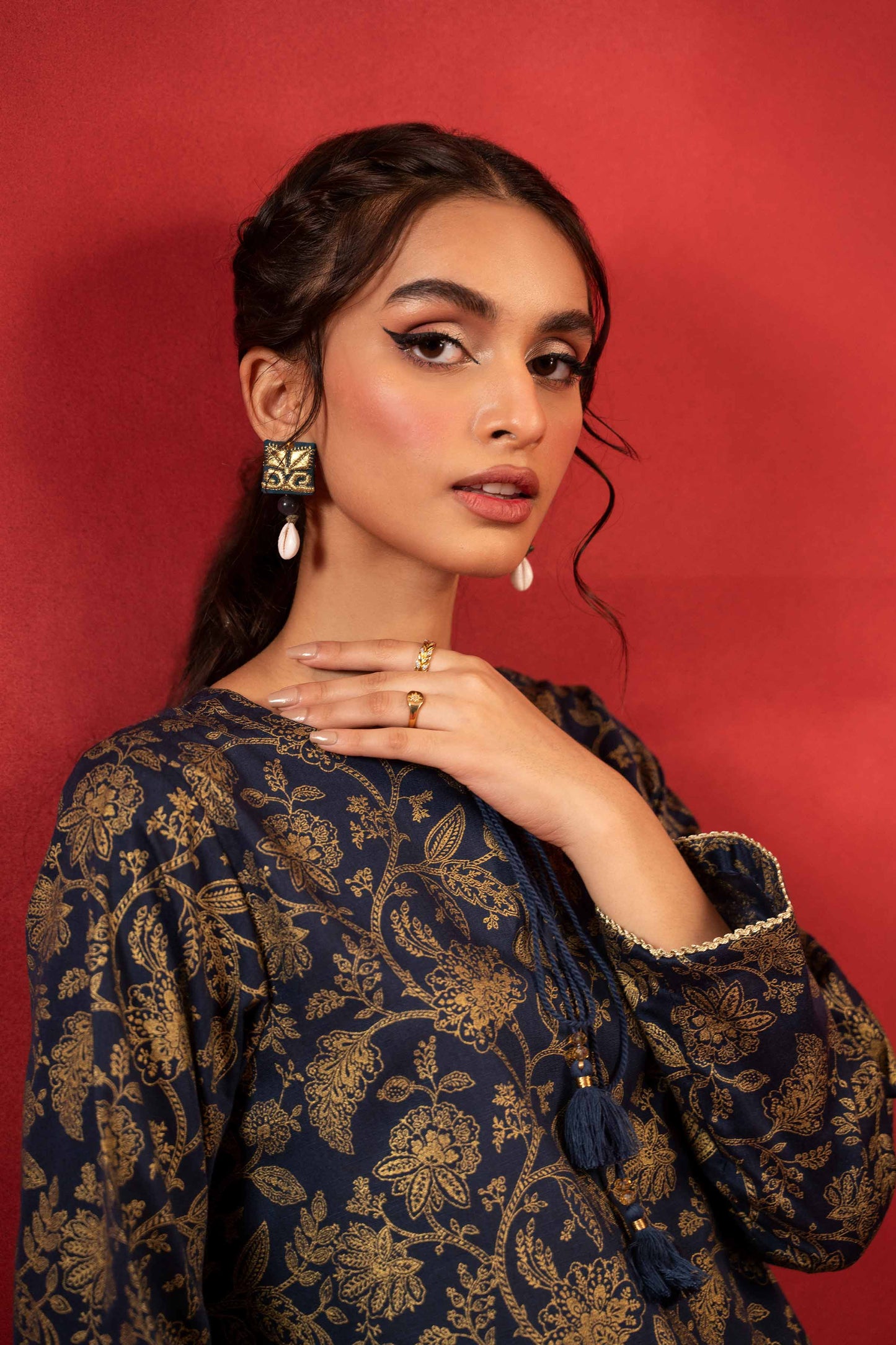 Nishat Linen - 1 Piece - Gold Printed Loose Fabric - 42304131