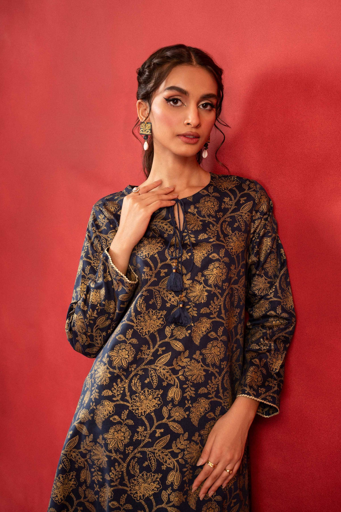 Nishat Linen - 1 Piece - Gold Printed Loose Fabric - 42304131