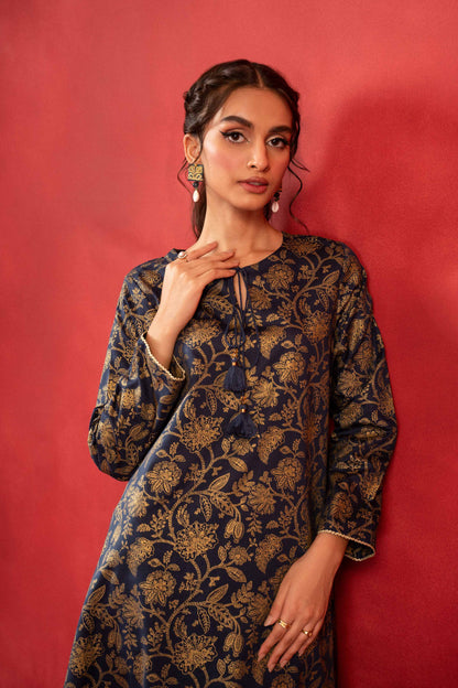 Nishat Linen - 1 Piece - Gold Printed Loose Fabric - 42304131