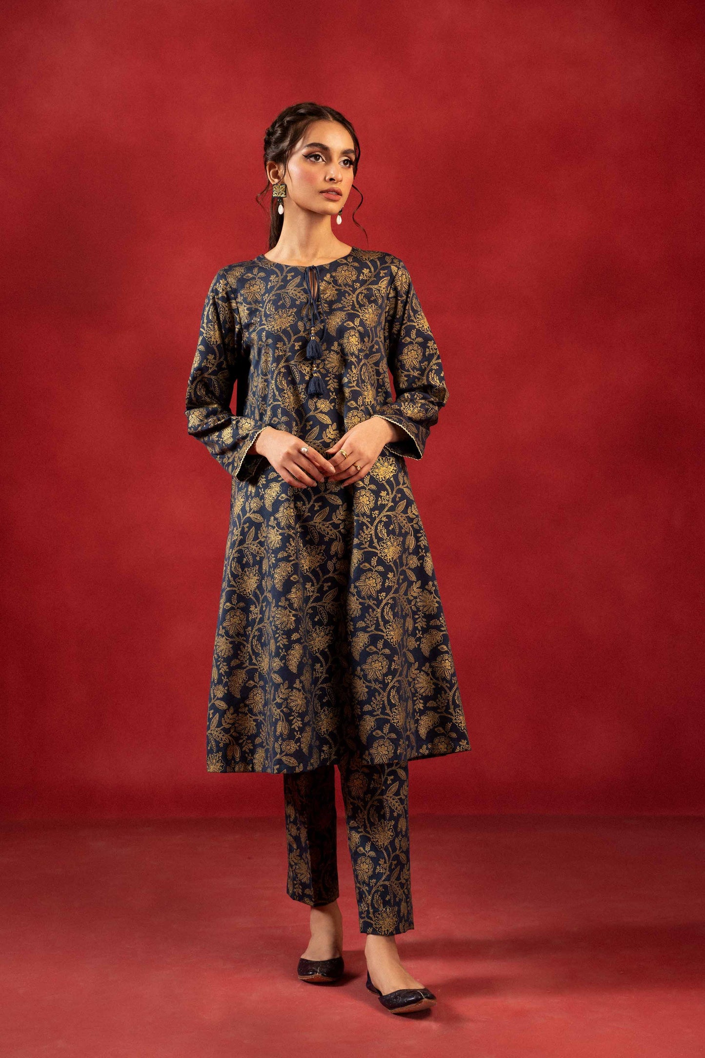 Nishat Linen - 1 Piece - Gold Printed Loose Fabric - 42304131