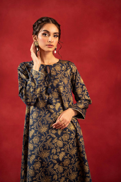 Nishat Linen - 1 Piece - Gold Printed Loose Fabric - 42304131