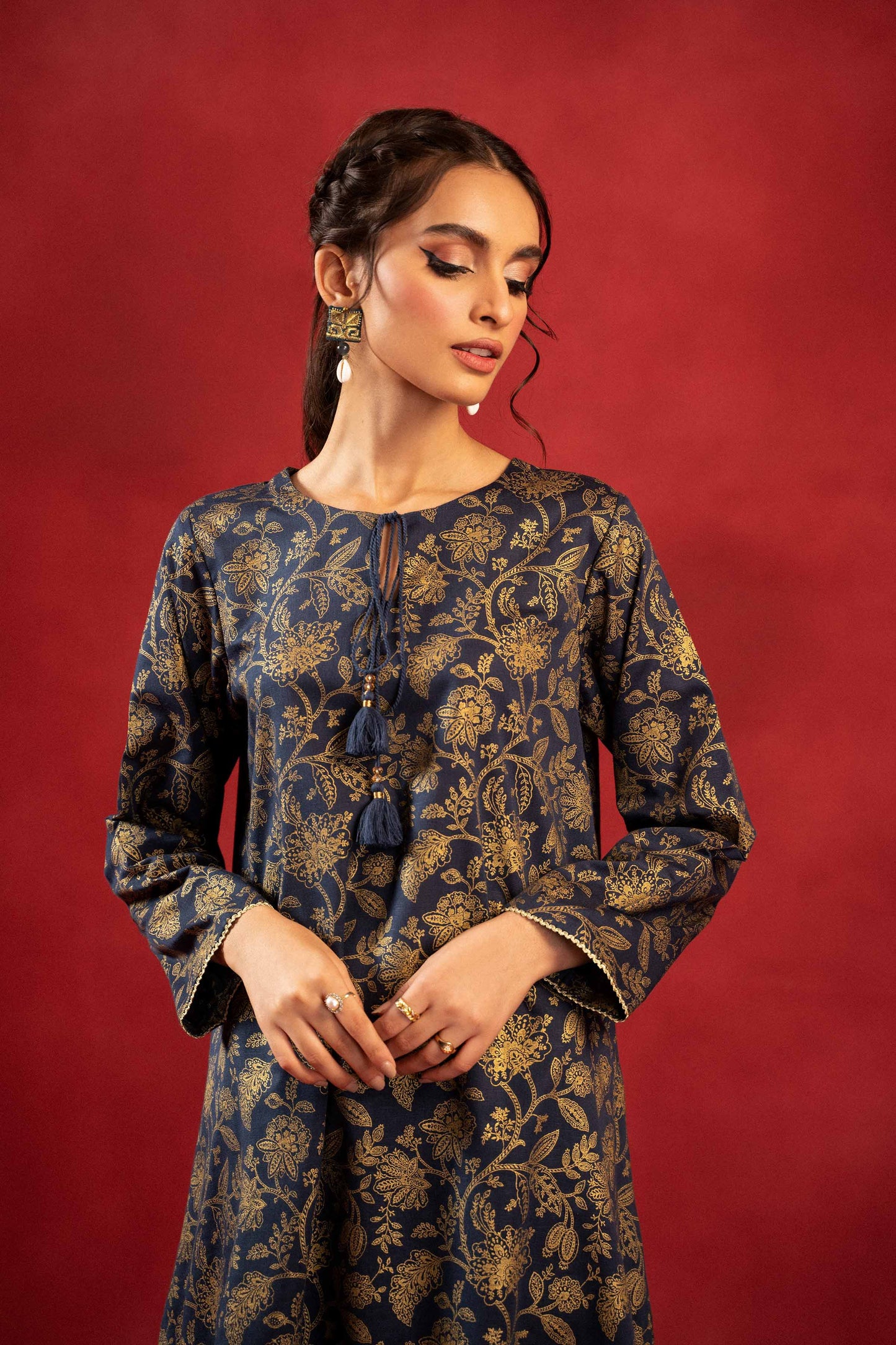 Nishat Linen - 1 Piece - Gold Printed Loose Fabric - 42304131