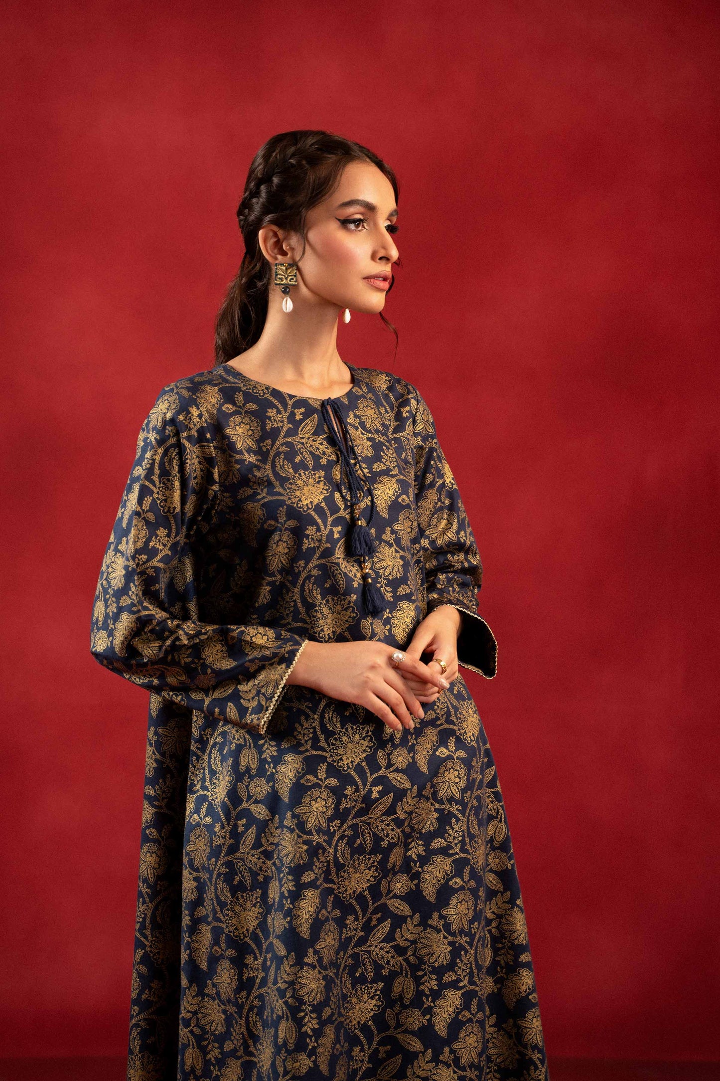 Nishat Linen - 1 Piece - Gold Printed Loose Fabric - 42304131
