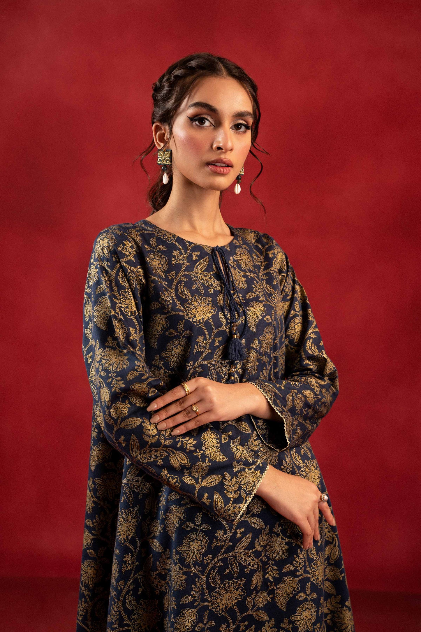 Nishat Linen - 1 Piece - Gold Printed Loose Fabric - 42304131