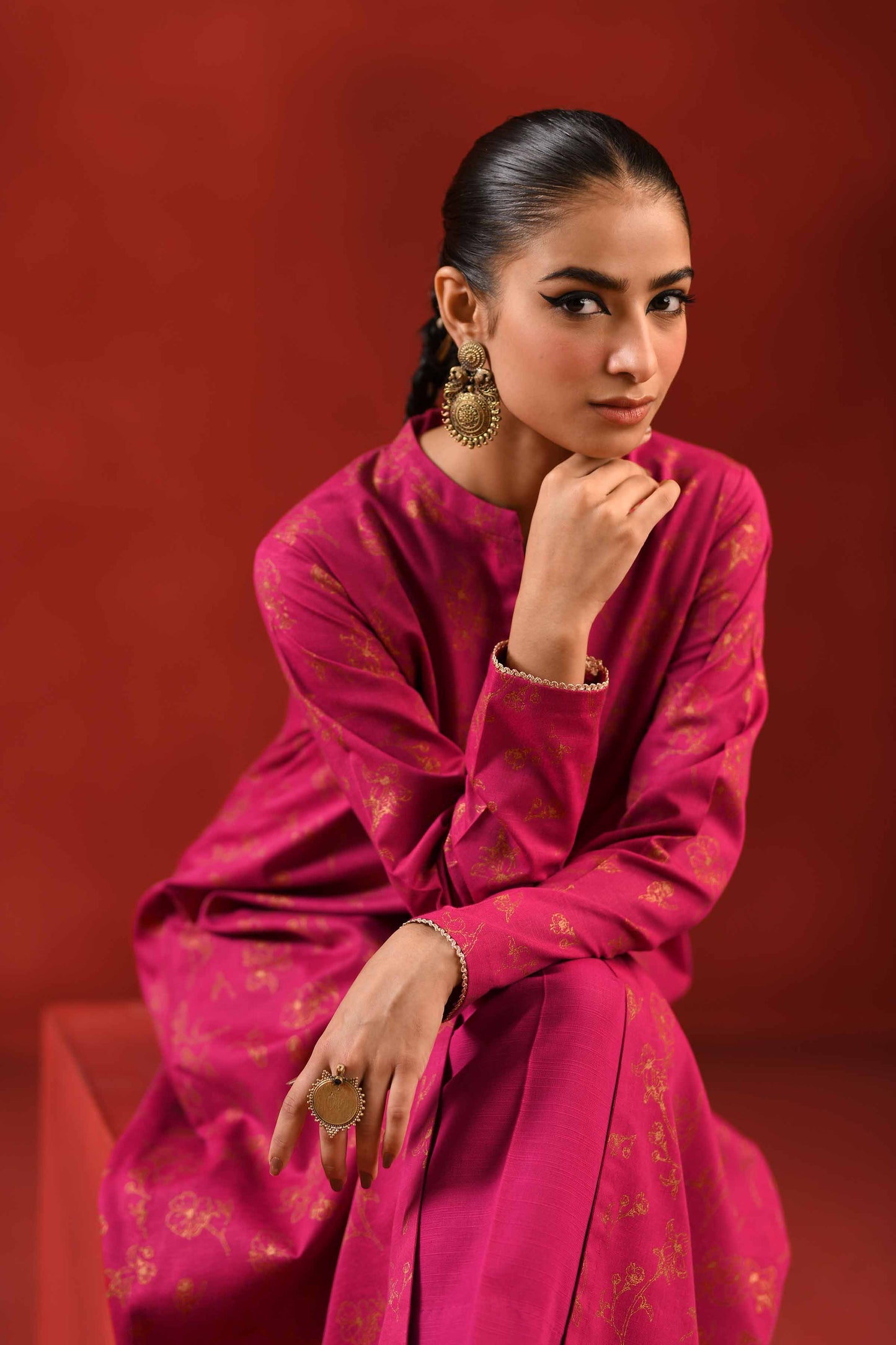 Nishat Linen - 1 Piece - Gold Printed Loose Fabric - 42304132