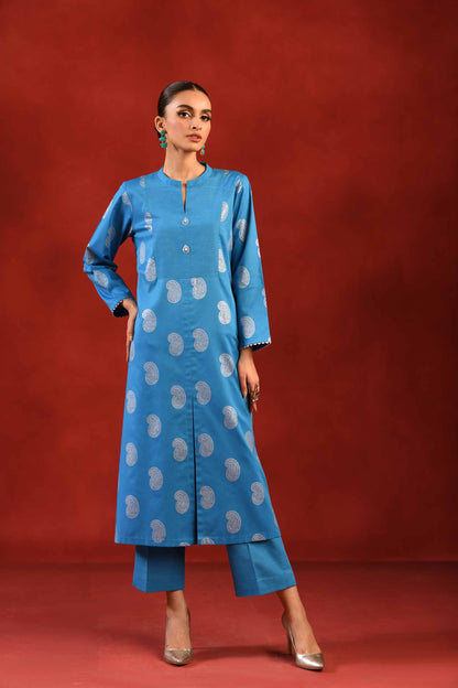 Nishat Linen - 1 Piece - Silver Printed Loose Fabric - 42304134