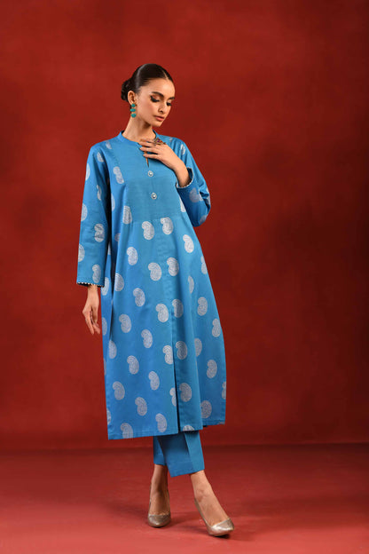 Nishat Linen - 1 Piece - Silver Printed Loose Fabric - 42304134