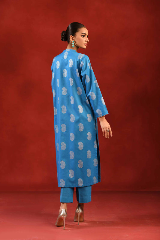 Nishat Linen - 1 Piece - Silver Printed Loose Fabric - 42304134