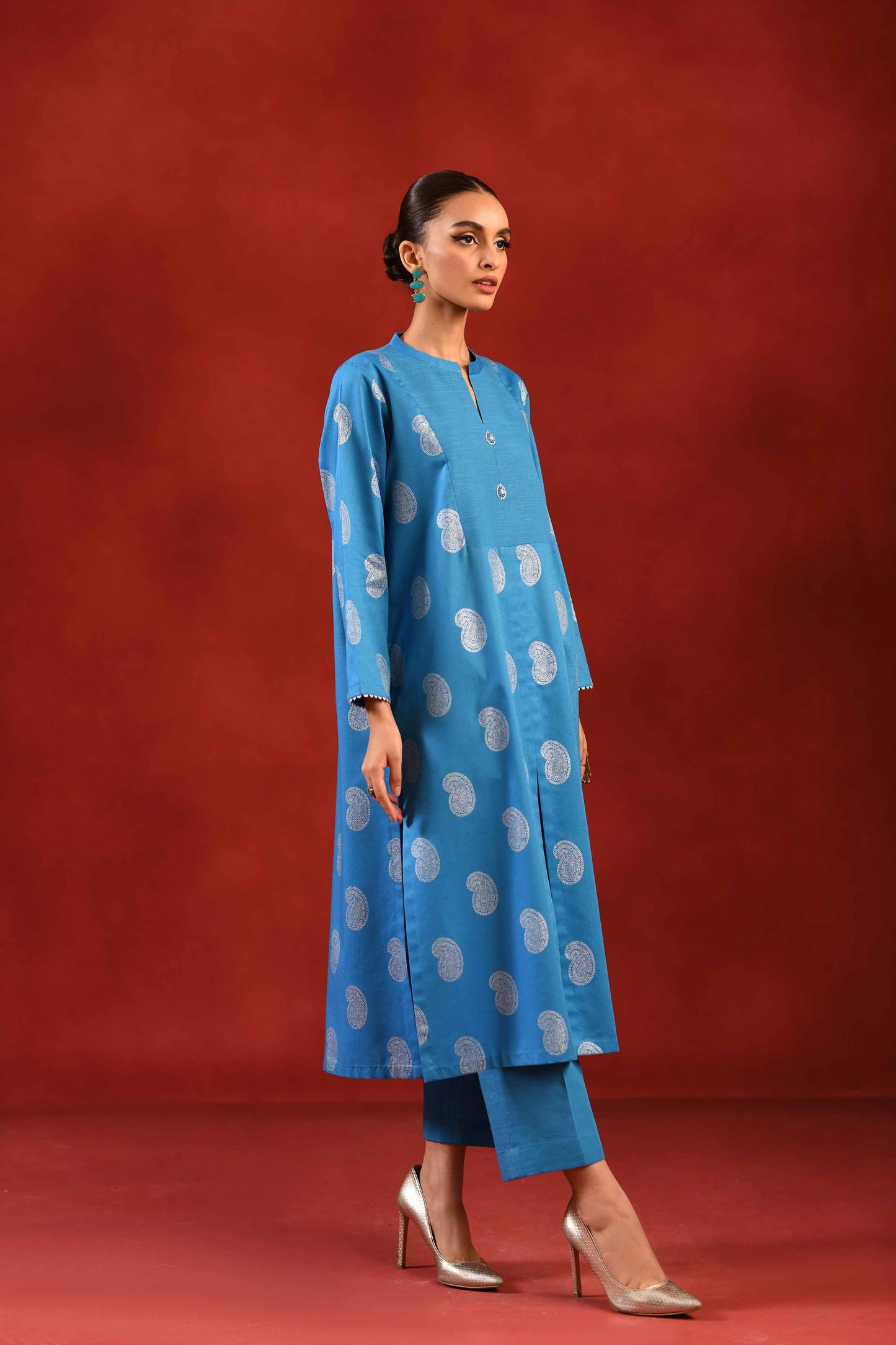 Nishat Linen - 1 Piece - Silver Printed Loose Fabric - 42304134