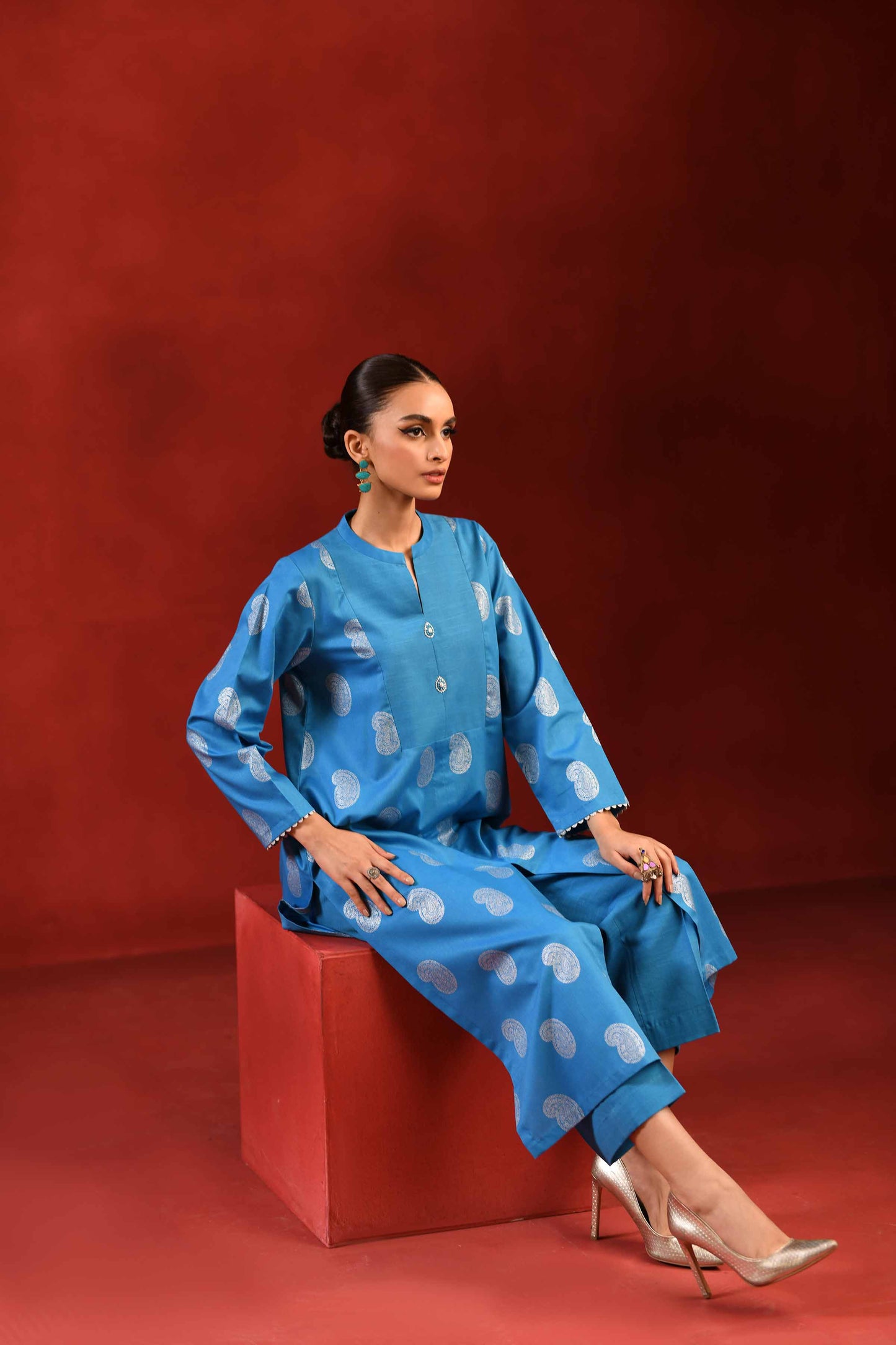 Nishat Linen - 1 Piece - Silver Printed Loose Fabric - 42304134