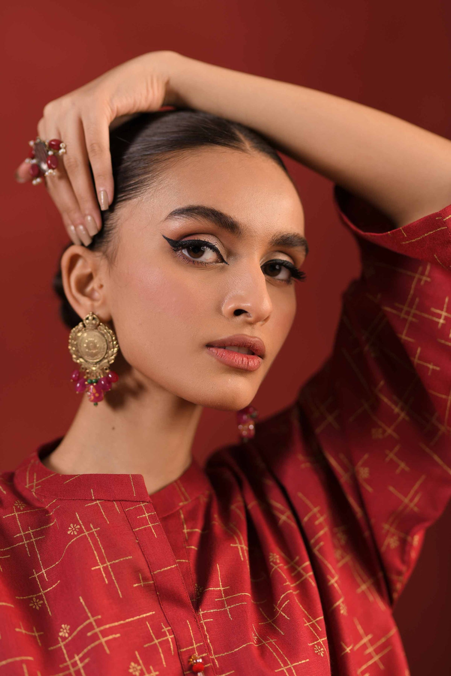 Nishat Linen - 1 Piece - Gold Printed Loose Fabric - 42304135