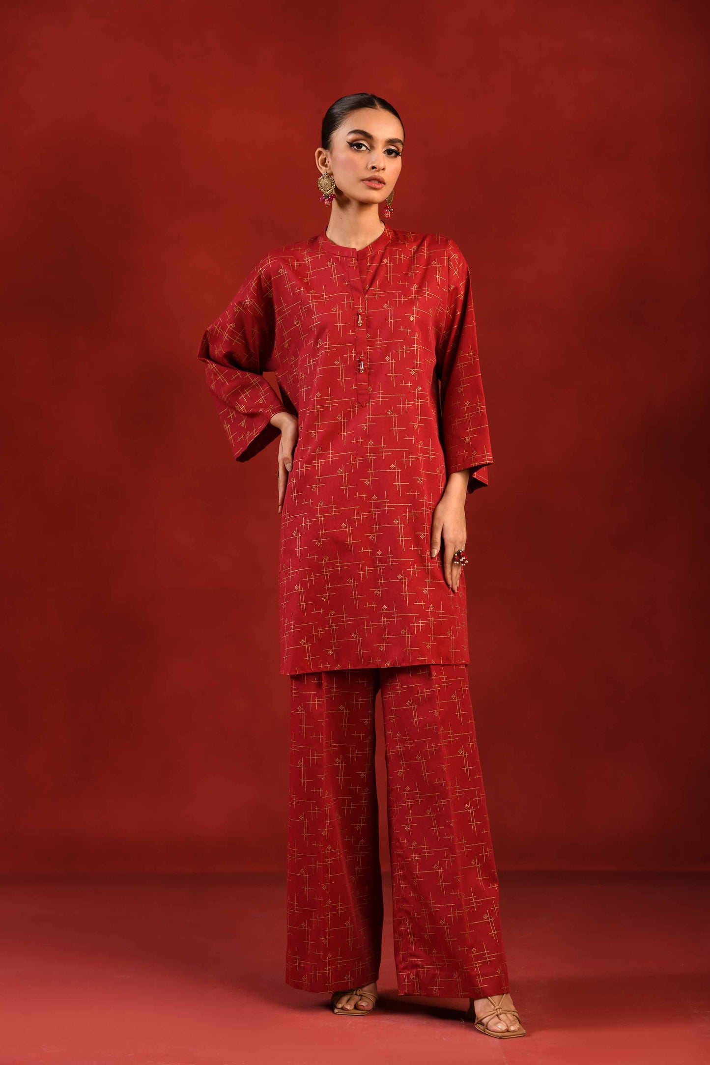 Nishat Linen - 1 Piece - Gold Printed Loose Fabric - 42304135