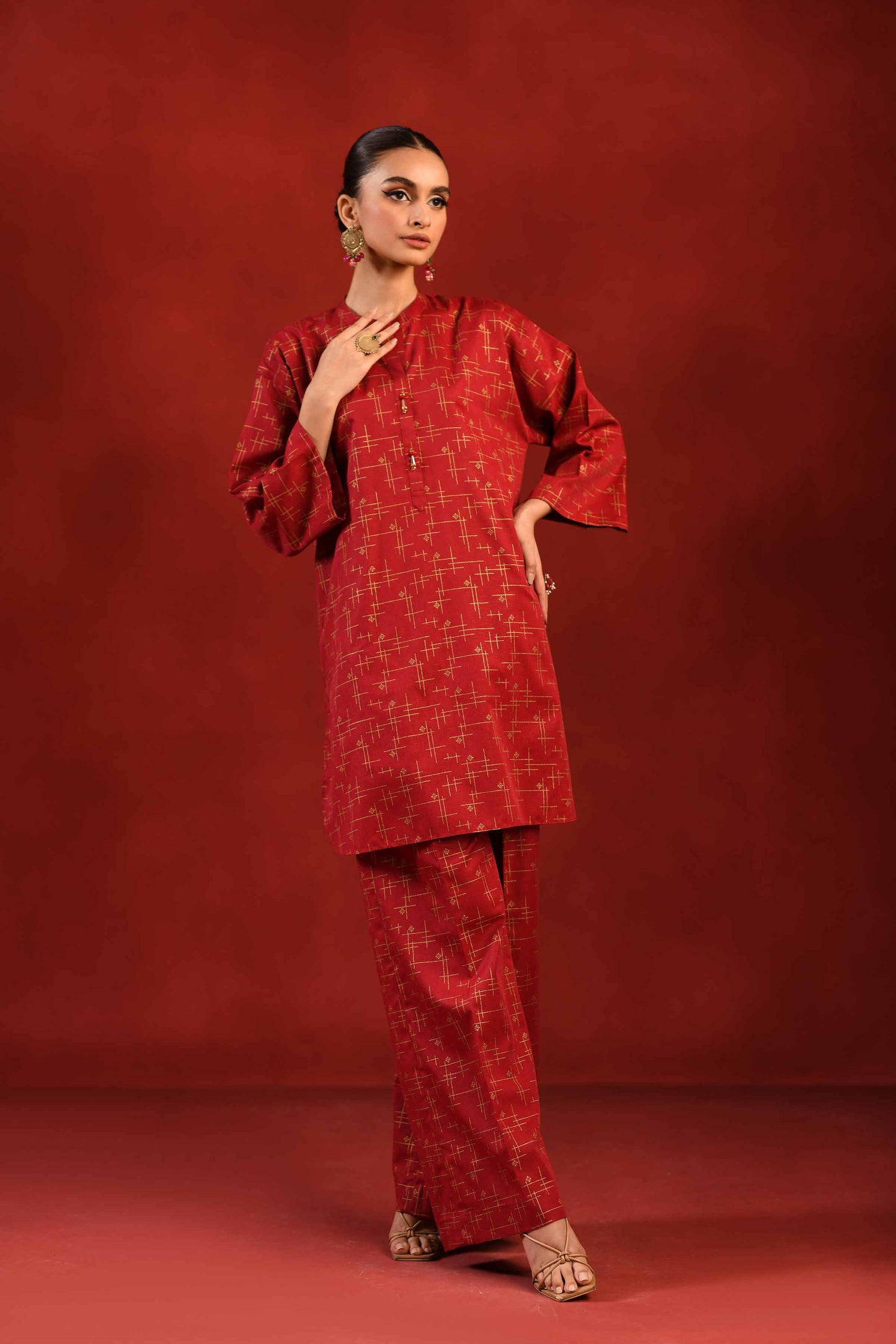 Nishat Linen - 1 Piece - Gold Printed Loose Fabric - 42304135