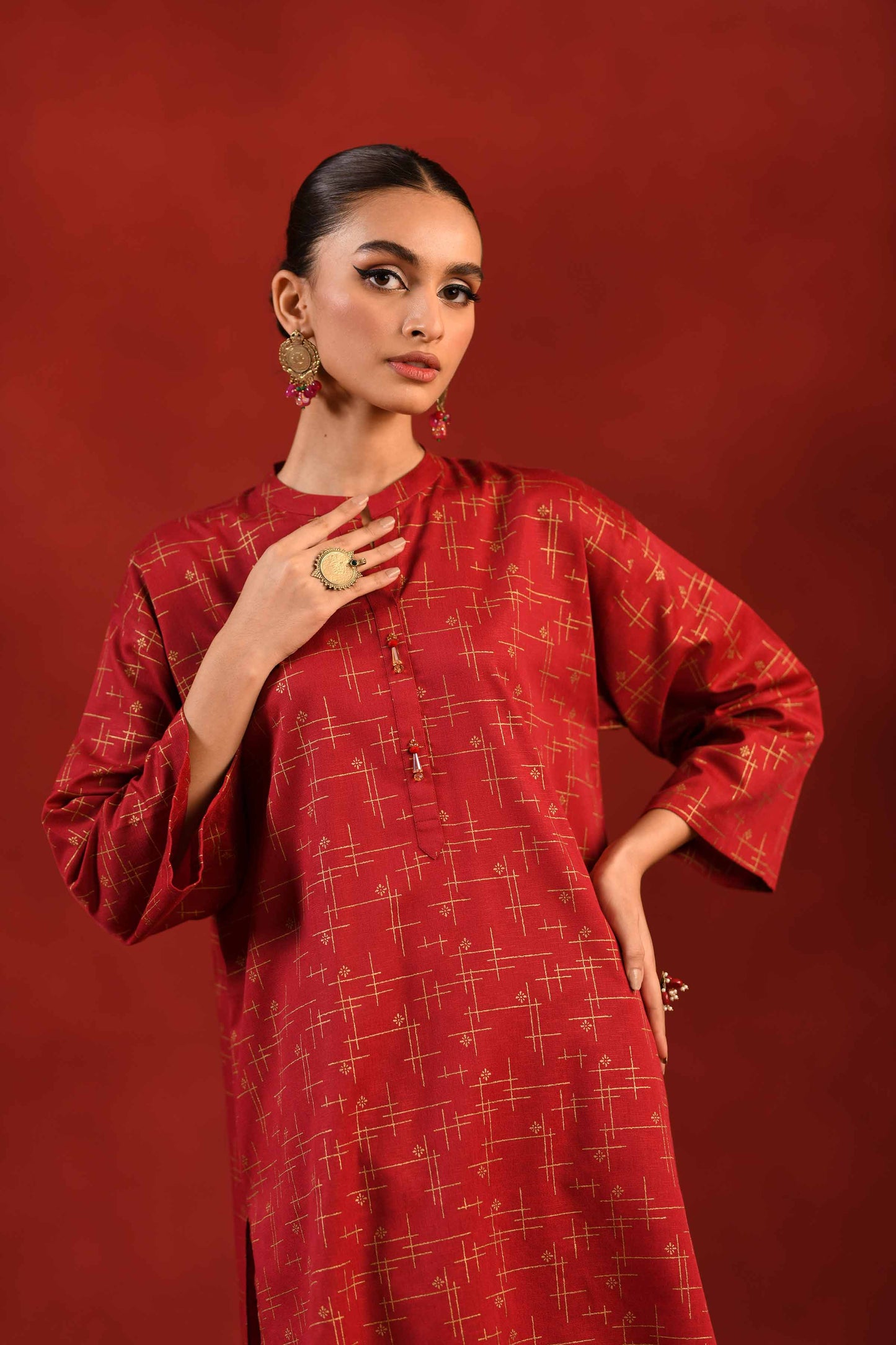 Nishat Linen - 1 Piece - Gold Printed Loose Fabric - 42304135