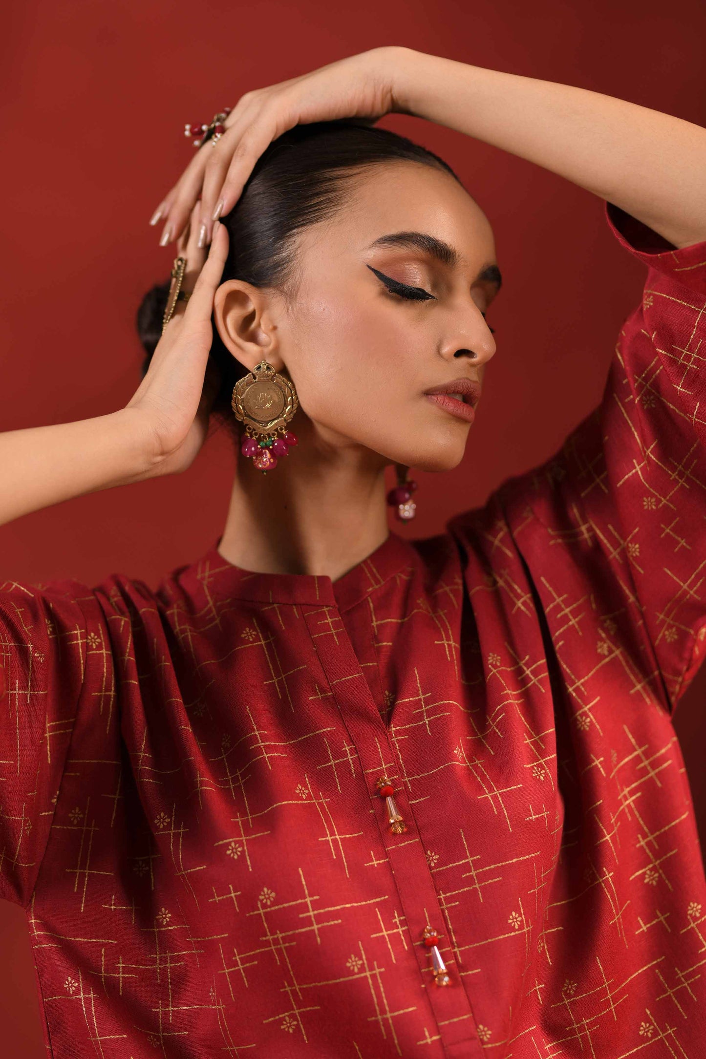Nishat Linen - 1 Piece - Gold Printed Loose Fabric - 42304135
