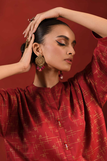 Nishat Linen - 1 Piece - Gold Printed Loose Fabric - 42304135