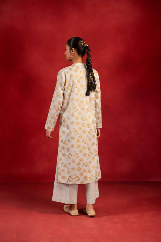 Nishat Linen - 1 Piece - Gold Printed Loose Fabric - 42304136